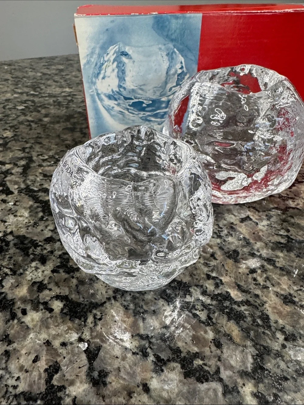 Kosta Boda Clear Textured snowballs Glass Votive Trio